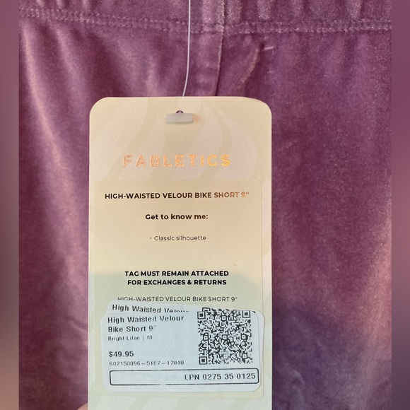 Fabletics high waisted velour bike shorts, bright lilac, size medium. - Picture 4 of 4